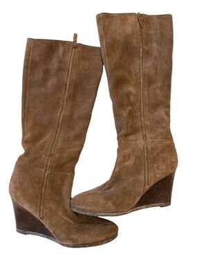 Franco Sarto Osteria Brown Suede Wedge Knee High Boots 10